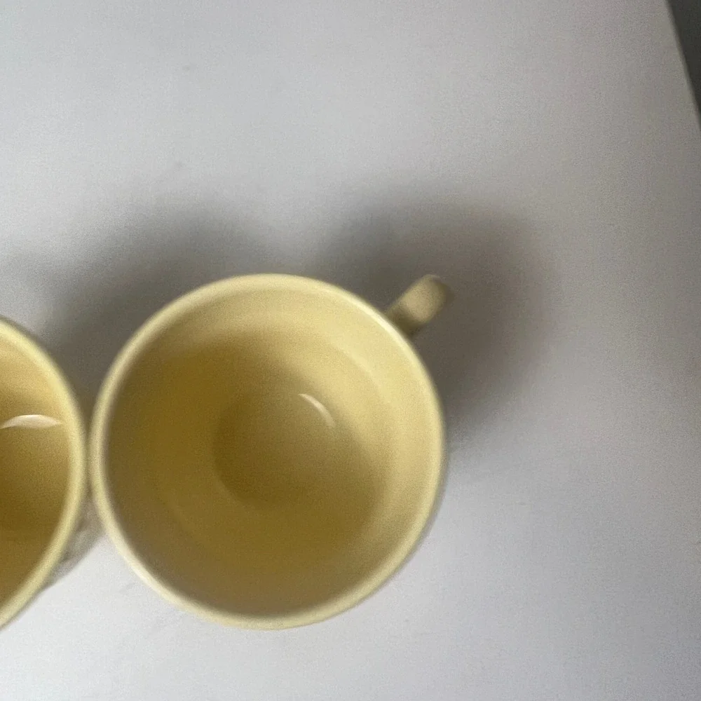 Pottery Barn Emma Coffee Mug Set of 2 Yellow Beaded Stoneware Portugal Farmhouse